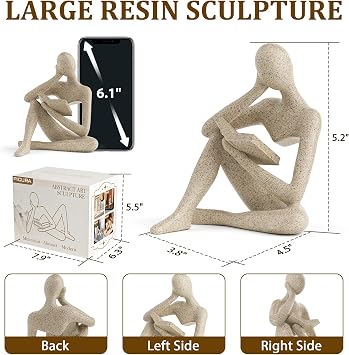 5.2 Inch Thinker Statue Bookshelf Decor, Large Resin Abstract Art Sculpture