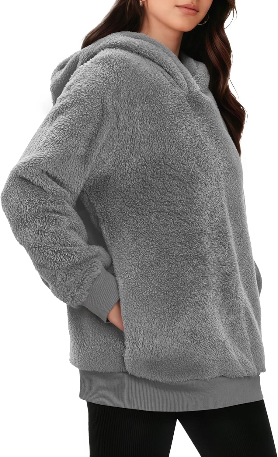 MANGOPOP Fleece Pullover for Women Oversized Sherpa Hoodie Cute Fuzzy Sweatshirt with Pockets Windproof Winter Outfits 2025 - Image 2