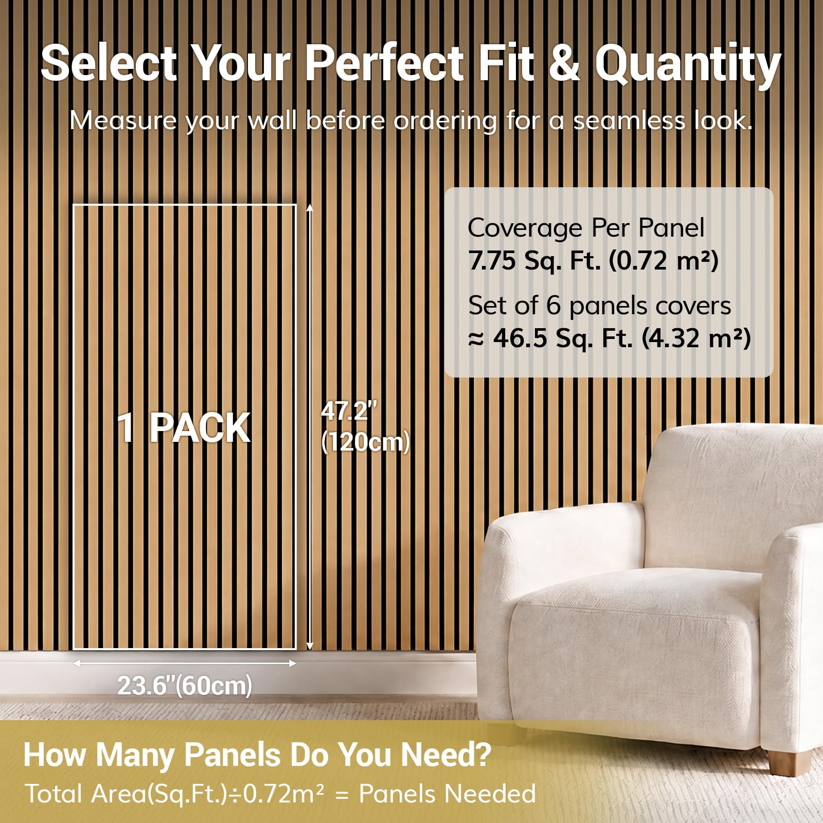 TONOR Panneau Mural de Bois, 120x60-4,32㎡, Lot de 6, Teck