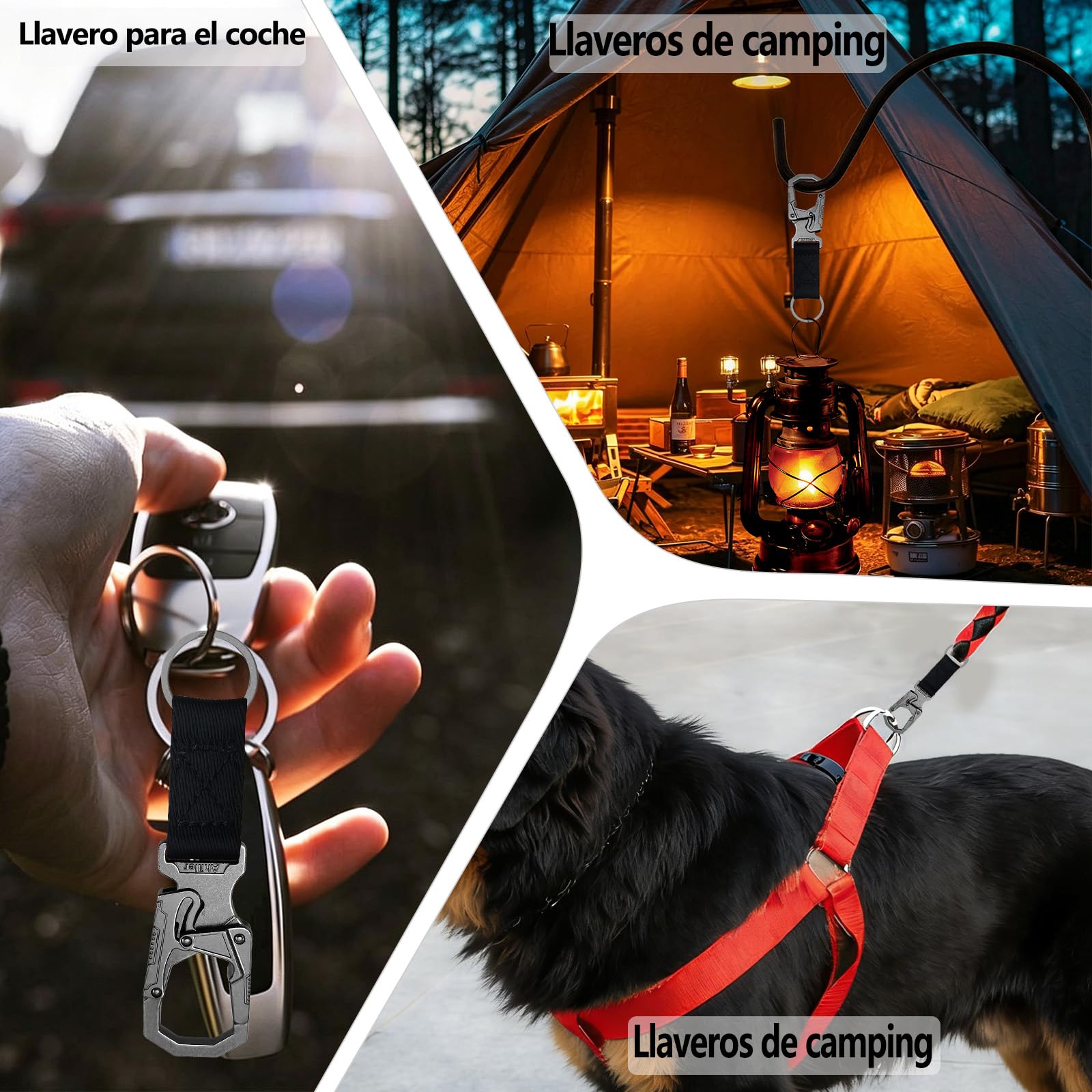 Ahiller Mosquetón con diseño de doble bloqueo, llavero de aleación de zinc de 3 pulgadas para coche, camping, ciclismo, mochila, accesorios