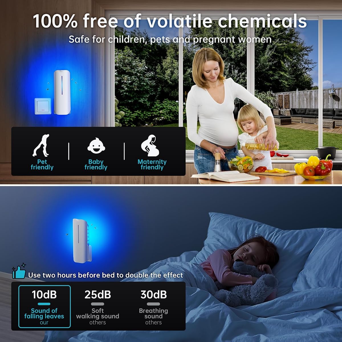 Fruit Fly Traps Indoor for Home: Plug in Mosquito Bug Zapper Gnat Moth Catcher with 9W Night UV Light, 2 Devices 20 Sticky Glue Board Refills for Indoors Flying Insect Trap 2PC-White — view 2