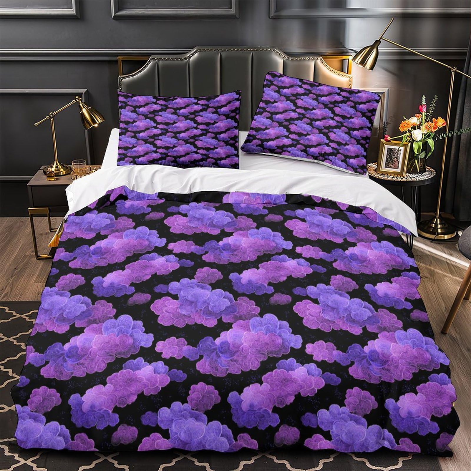 Housse de couette violette effet 3D floral de qualité supérieure douce