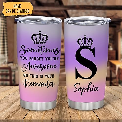 Miniatura 2 de Hyturtle Regalos inspiradores para mujeres, vaso personalizado de acero inoxidable con texto en inglés Sometimes You Forget You're Awome, taza de