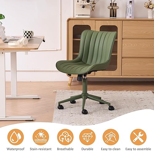Miniatura 7 de YOUNIKE Silla de escritorio ergonómica marrón para oficina en casa con ruedas, cómoda silla de tocador sin brazos con respaldo, moderna silla