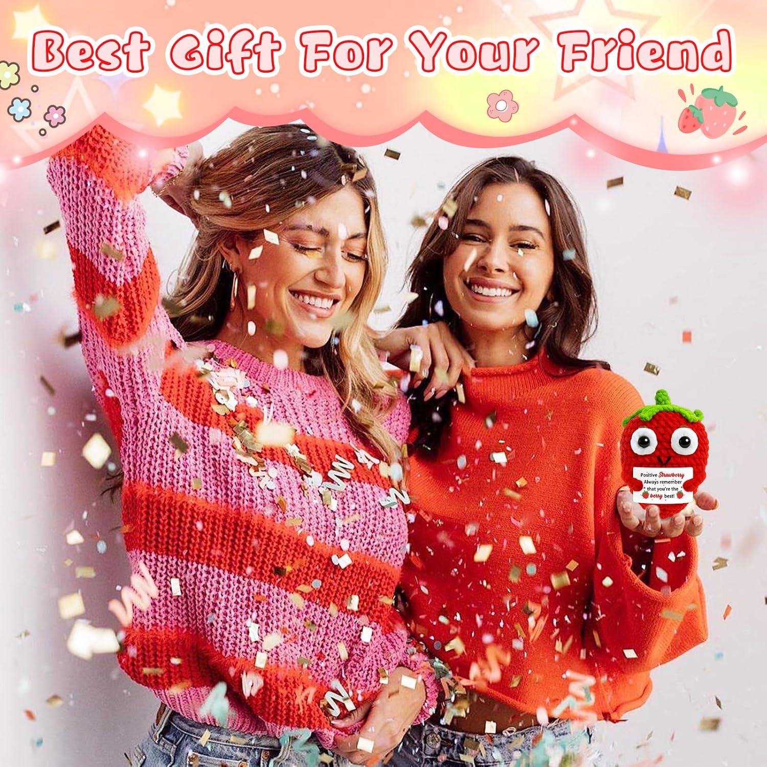 Strawberry Gifts for Women, Positive Crochet Strawberry