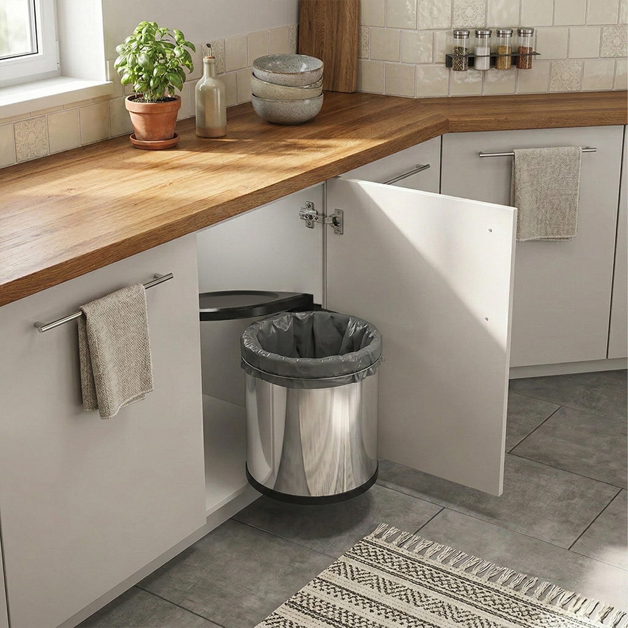 Relaxdays Cestino da Incasso 14 l, HxBxT 32,5x28x34 cm, Acciaio Inox, Secchio Interno, per Anta