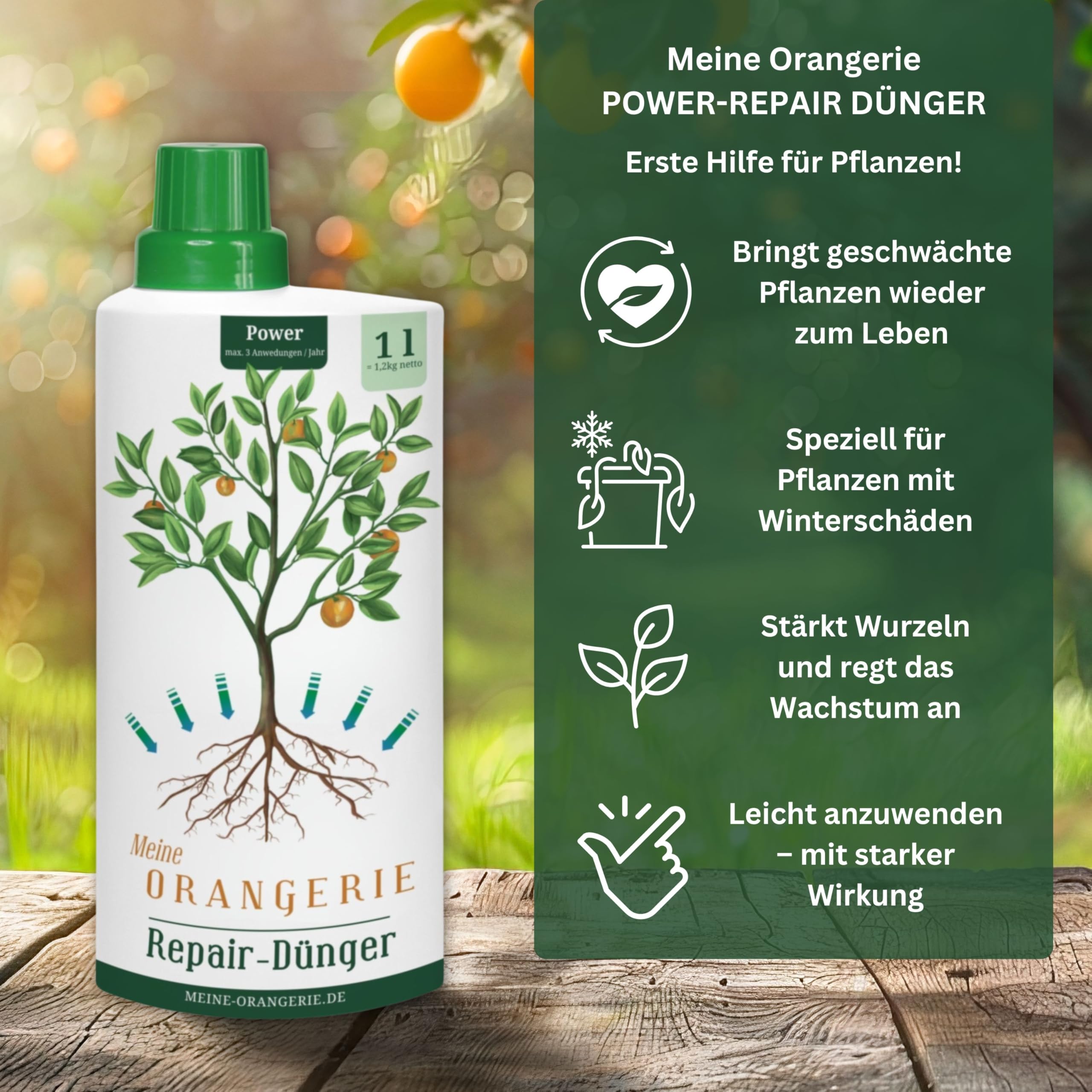Meine Orangerie Power-Repair-Dünger [1l] - Pflanzenstärkungsmittel und Wurzelaktivator - Repair-Dünger für Pflanzen mit Winterschäden