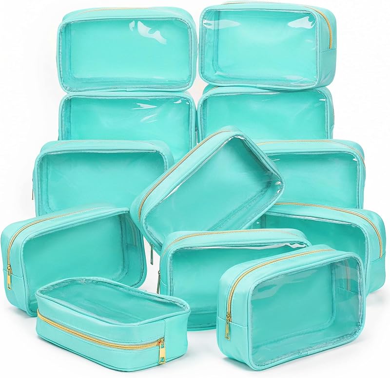 Kacctyen 12 Necessaires Mini Retangulares de Nylon Azul-Menta com Zíper, 22 x 13 x 7 cm