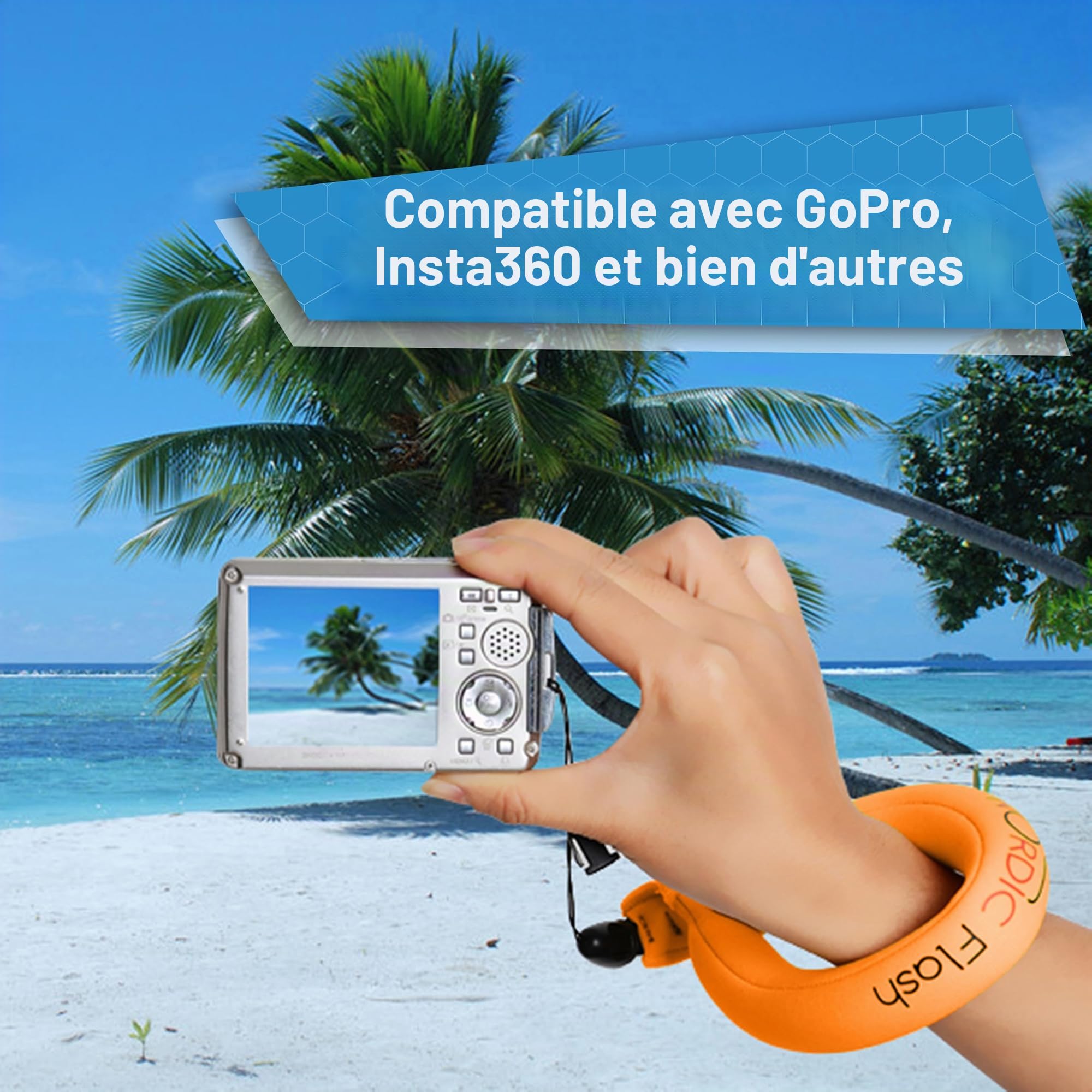 Lot de 2 flotteurs étanches pour appareil photo - Dragonne pour appareils sous-marins – GoPro/Panasonic Lumix et plus – Flotte téléphone, étui, maintient clés, évite couler – (rouge et orange)
