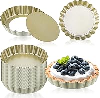 Vista 8 de Uiifan 32 moldes para tartas de huevo con parte inferior extraíble, antiadherente, molde para quiche, moldes pequeños para hornear, molde acanalado