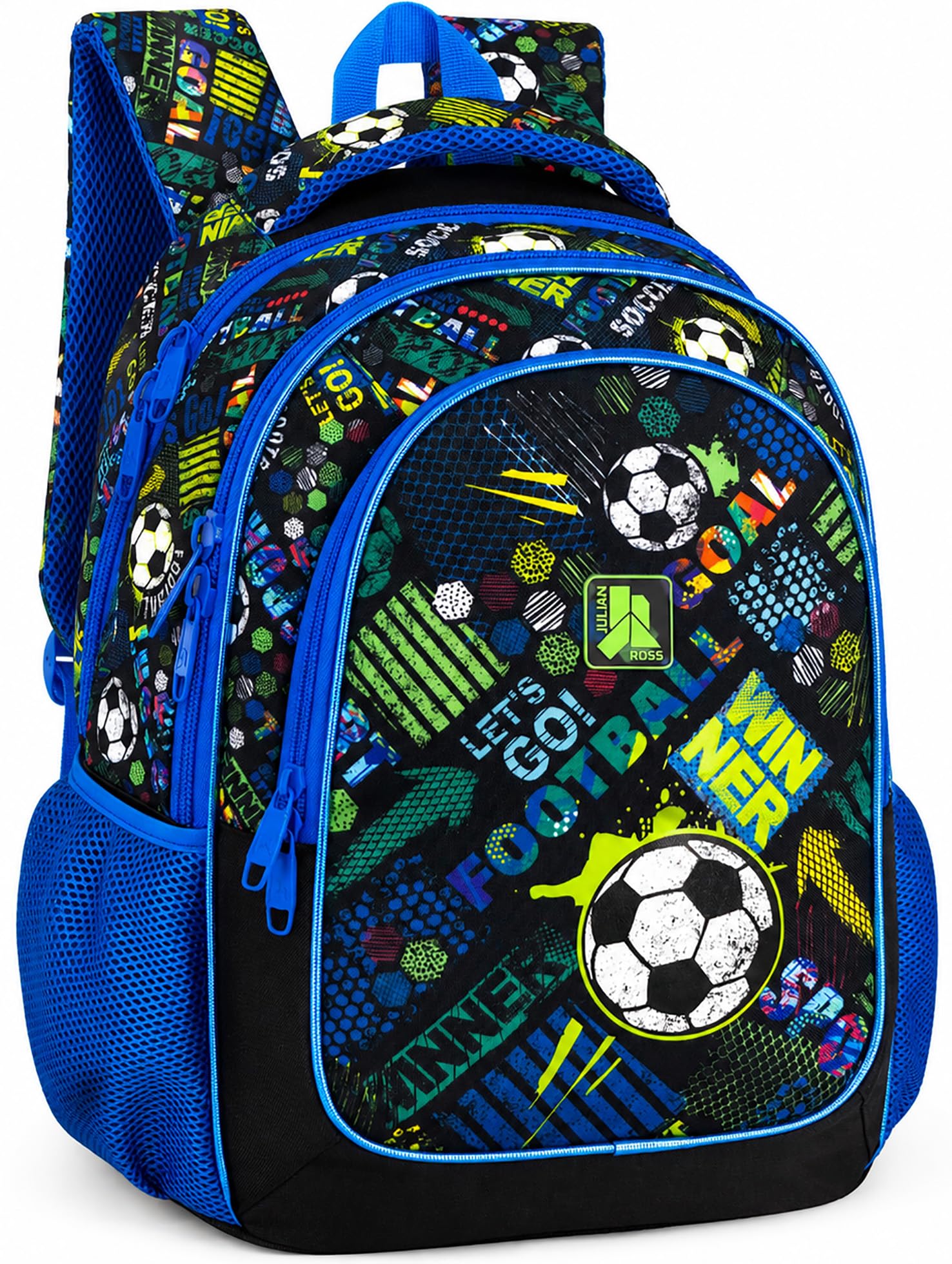 Julian Ross Mochila escolar ergonómica infantil primaria 6–10 años 43×33×15 cm – tirantes acolchados, fondo reforzado, con cinta para trolley – Niñas y Niños