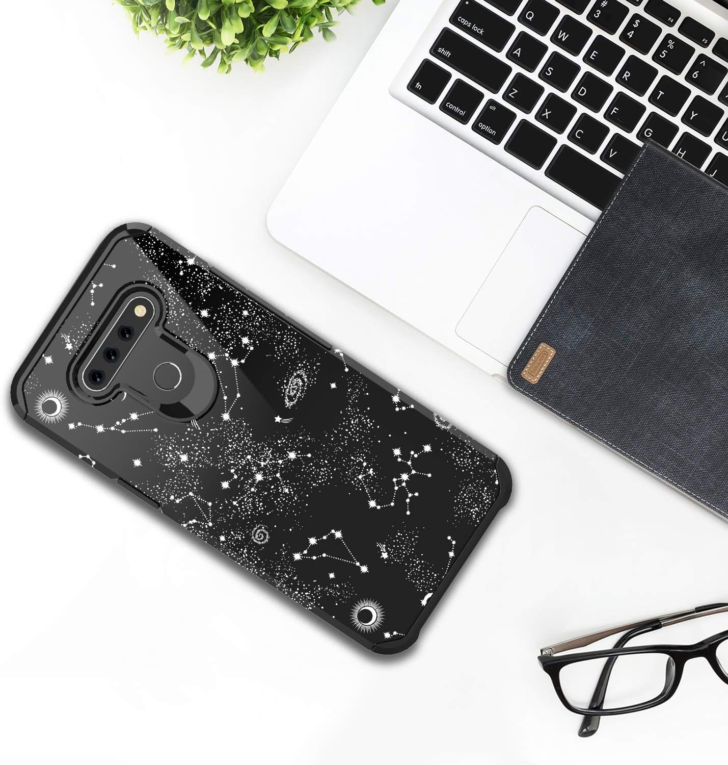 PBRO Case for LG K51, Cute Astronaut Case Dual Layer Soft Silicone & Hard Back Cover Heavy Duty PC+TPU Protective Shockproof Case for LG K51-Black
