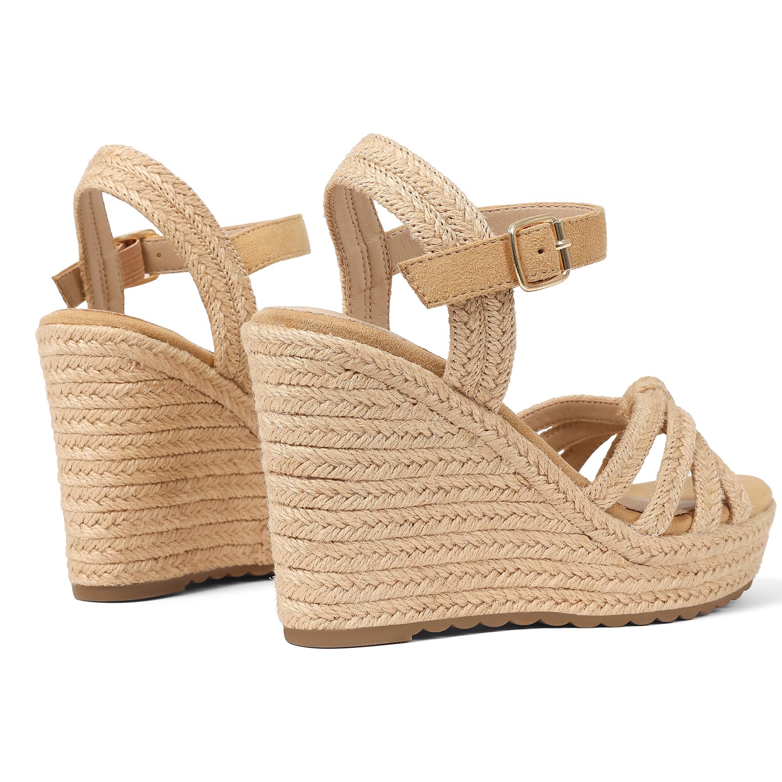 mikarka Sandals for Women 2026: Comfortable Wedge Platform Sandals Women - Braided Espadrilles for Women Ankle Strap Open Toe Wedges Heels Beach Sandals Summer Shoes: 9 3.94" Wedge Heel/Light Brown