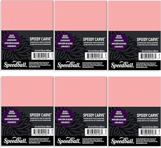 Speedball Speedy-Carve Block Printing Carving Block, Rectangle, Pink, 3 x 4 Inches (6-Pack), Linoleum for Printmaking