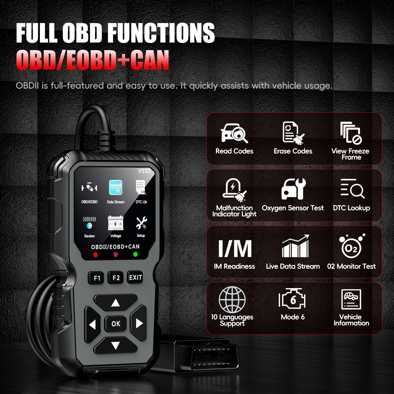 OBD2 Diagnosegerät OBD Auto Diagnose,OBD EOBD+CAN Scanner Auslesegerät mit OBDII Funktionen,OBD-II Diagnosewerkzeuge für alle Fahrzeuge,KFZ Auslesegerät Deutsch für BMW VW Mercedes Audi (Schwarz)