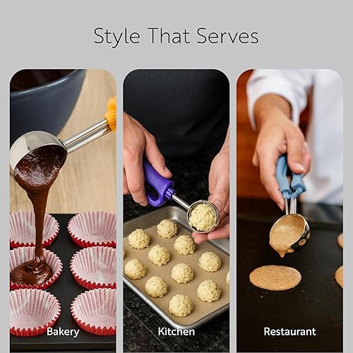 Miniatura 6 de Cucharón de porciones de acero inoxidable de agarre cómodo con mango ambidiestro