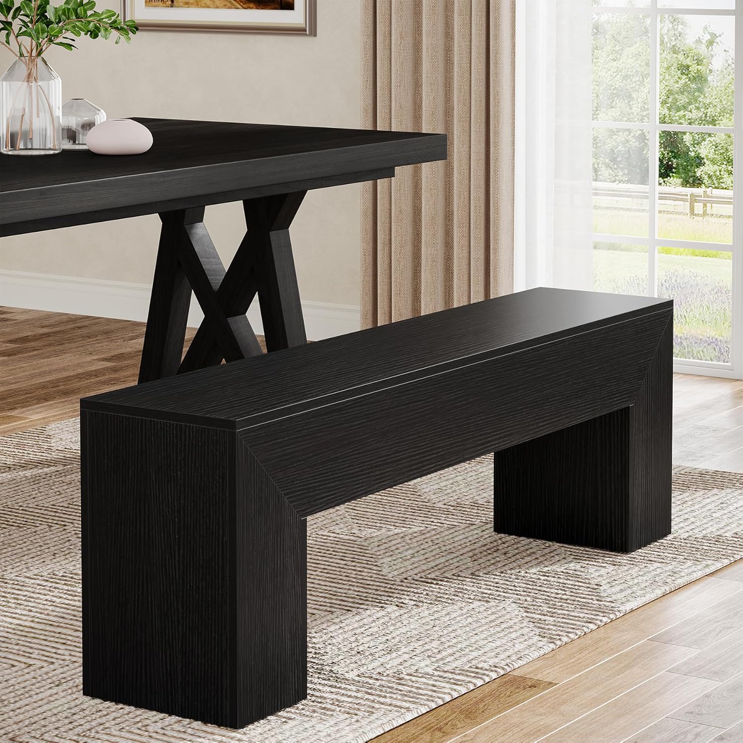 Tribesigns Dining Bench, Farmhouse Wooden Entryway Bench, Entry 47" Long Bench for Living Dining Room, Hallway and Bedroom, Easy Assembly, Black