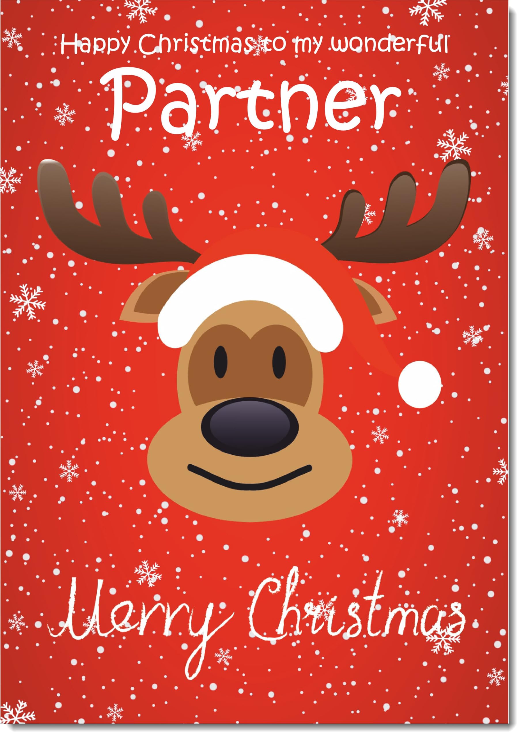 doodlecards Partner Christmas Card Rudolph on Red Background Large A4 Size Christmas Card for Partner with Plain Envelope — image 1