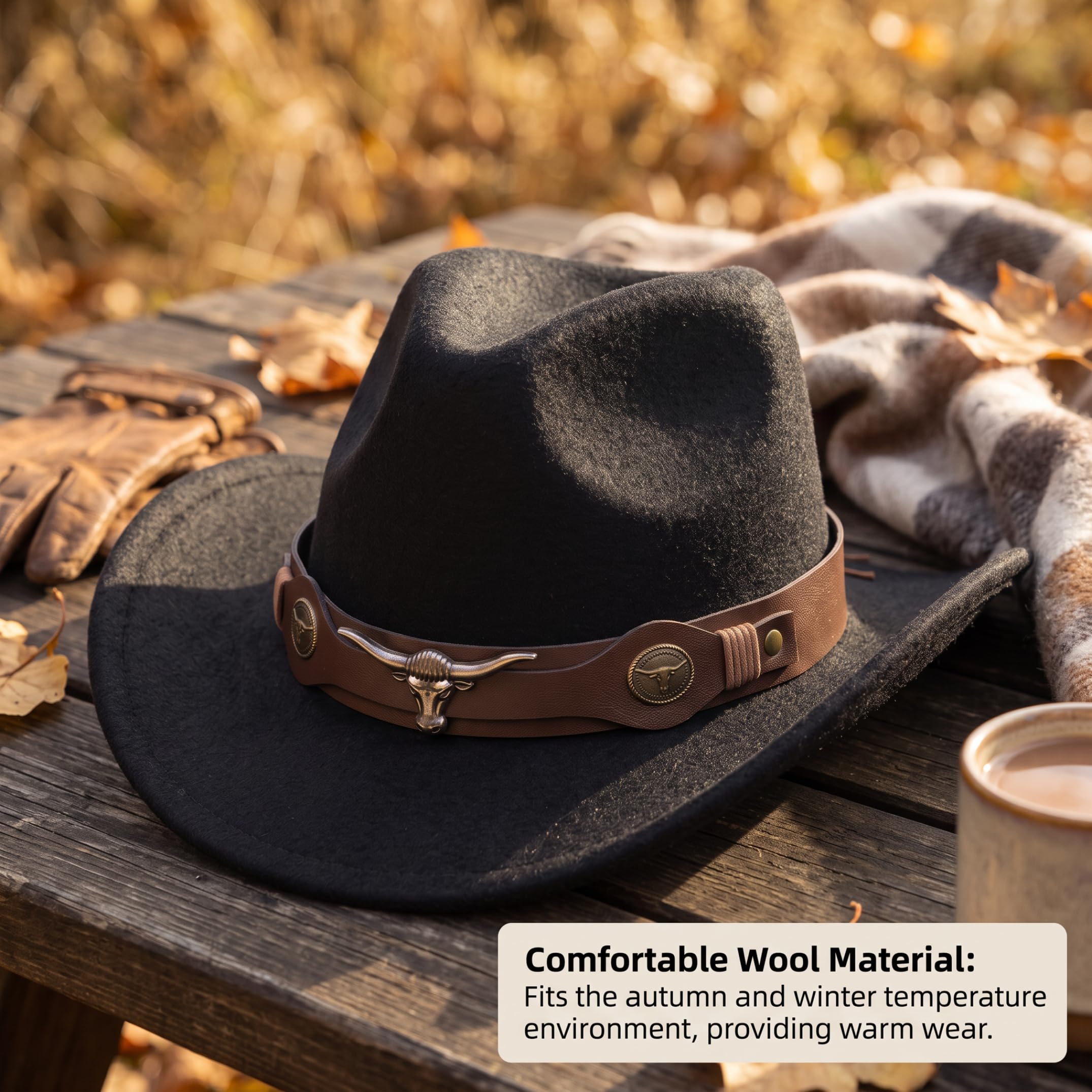 Cappello Western per uomo e donna, finitura Fedora Coffee con testa di