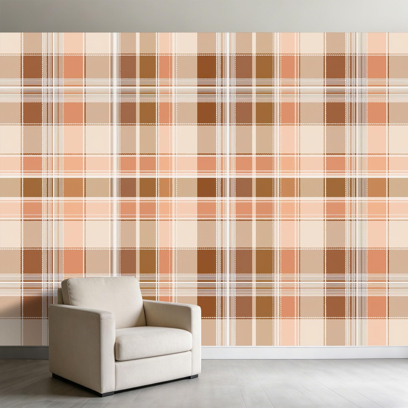 Carta da parati fotografica in tessuto non tessuto, effetto 3D, motivo tartan scozzese, per soggiorno, camera da letto, 400 x 280 cm, colore beige