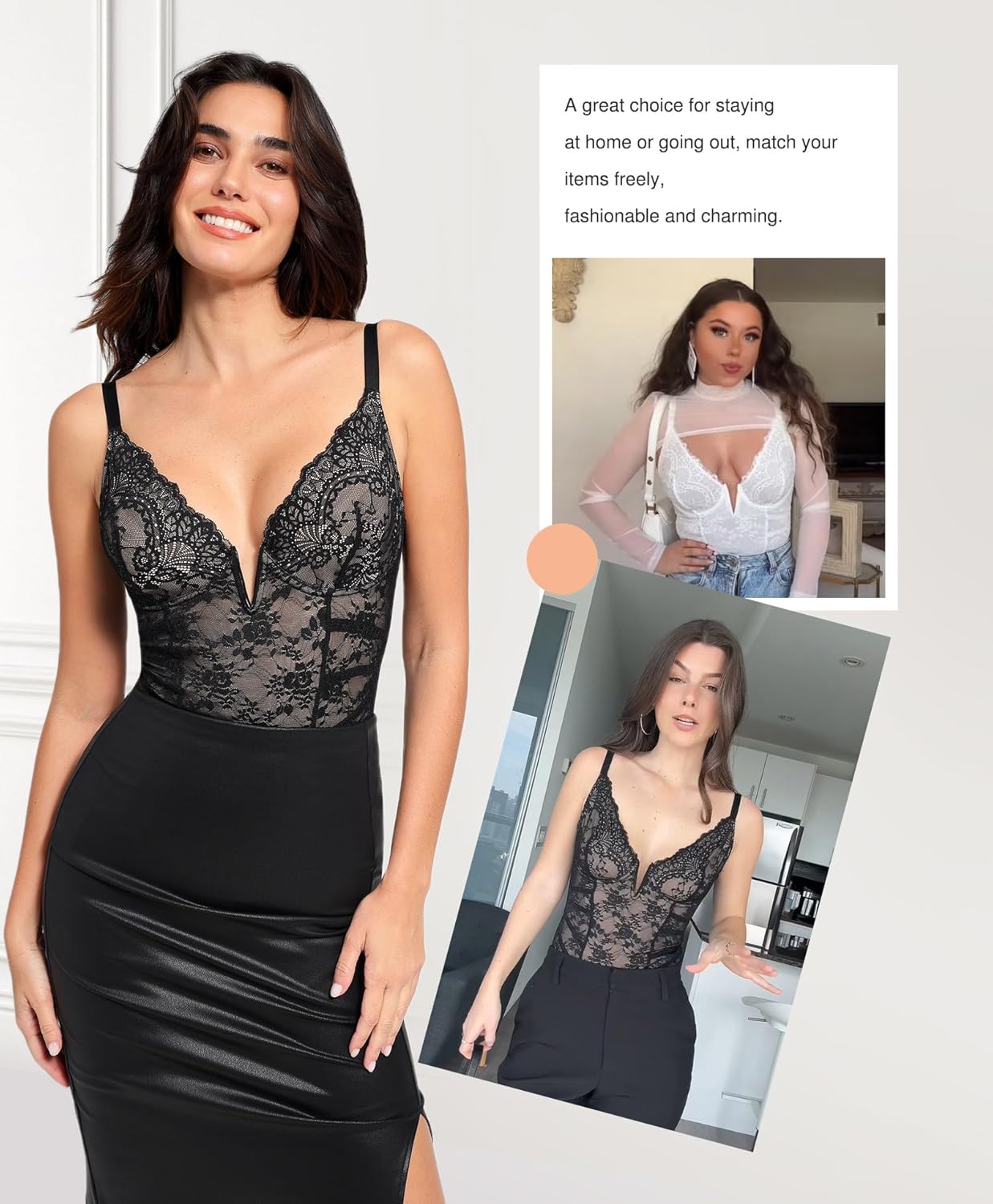 Popilush Lace Body Suits Women Tummy Control Shapewear Bodysuit Deep V Neck Backless Corset Tops Thong Body Shaper - Image 2