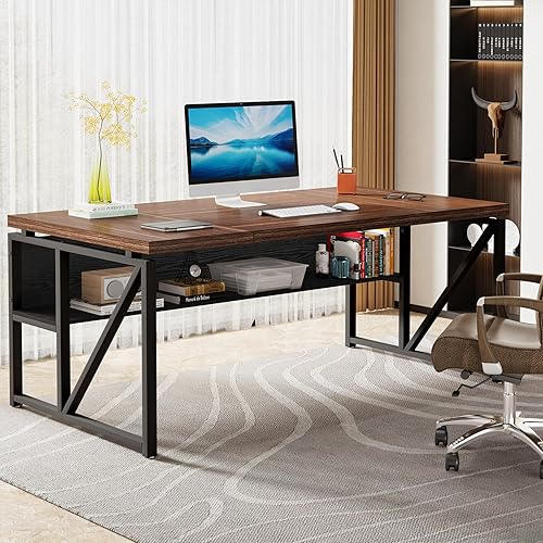 Miniatura 72 de Tribesigns Escritorio simple para computadora de 55 pulgadas, mesa de escritorio de oficina en casa para estación de trabajo, nogal oscuro + patas