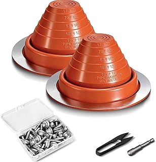 #3 Metal Roof Vents Flashing, Pipe Roofing Boots Kit for Houses Fits Pipe Od 1/4″ to 5″, High Temp Silicone Roof Jacks Include Roofing Screws & Hex Socket and Scissors – 2 Pcs, Or…