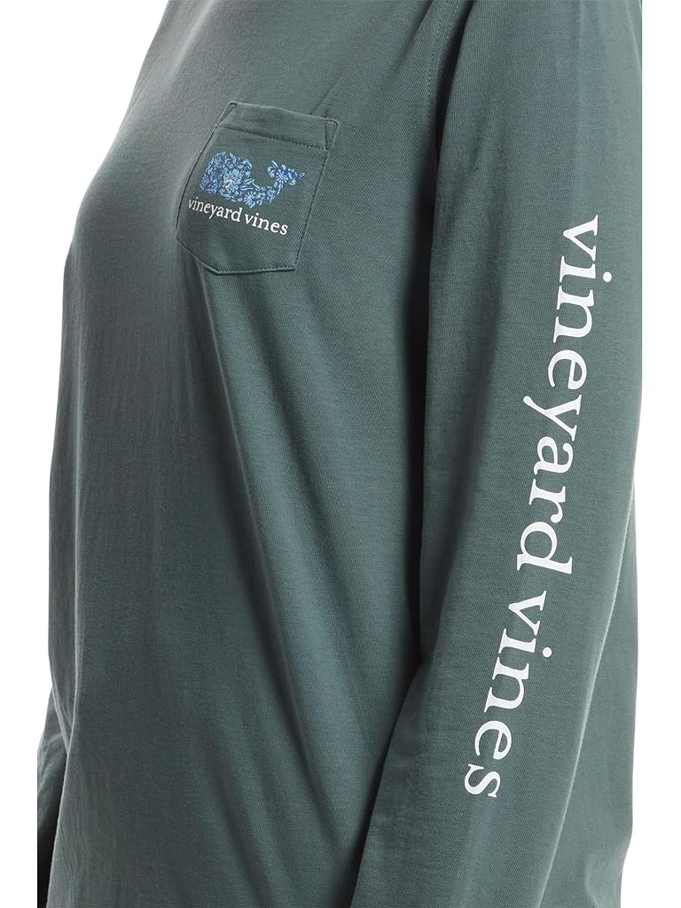 Green Vineyard Vines Edie Floral Dynamic Whale Fill Long-sleeve Pocket Tee