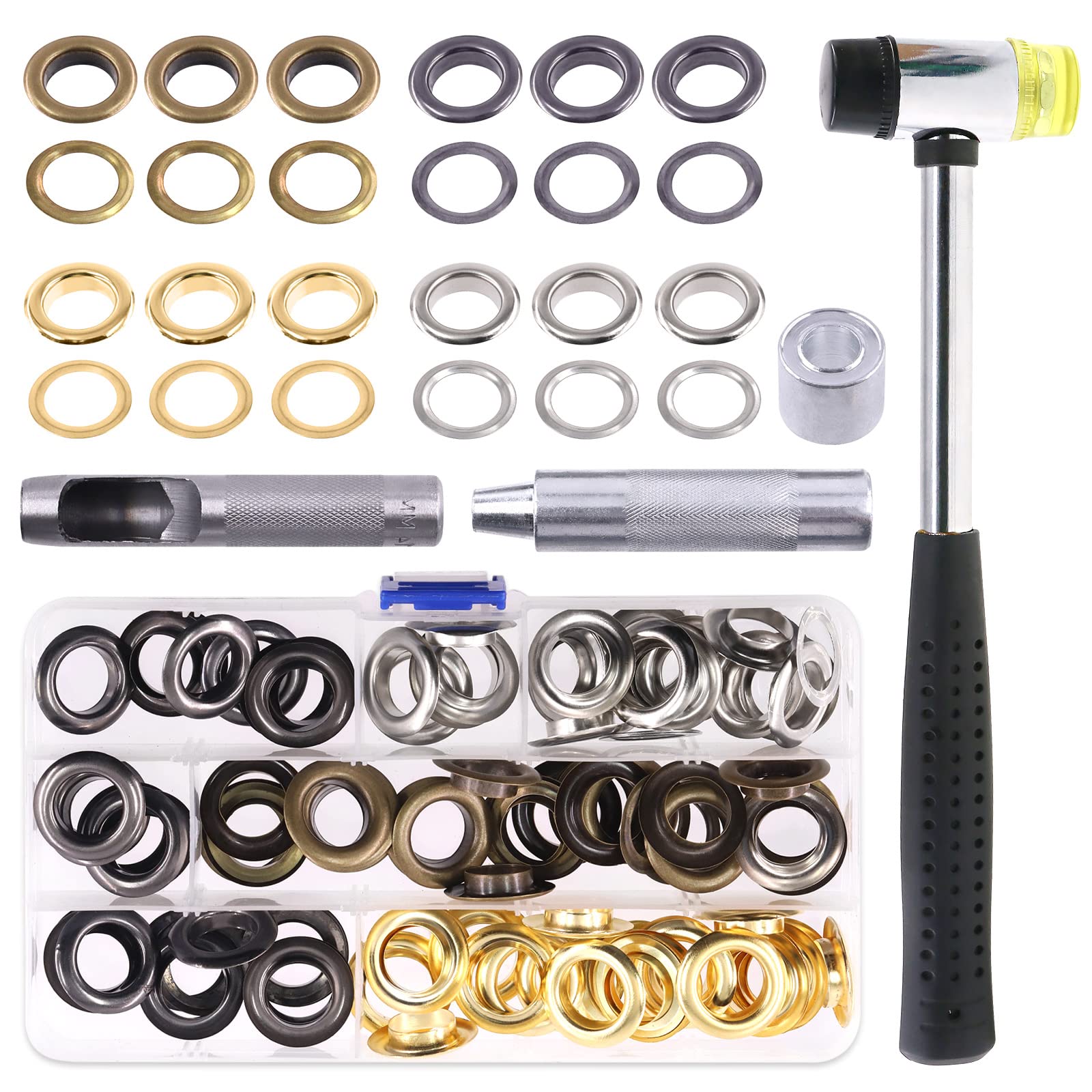 Œillets de 14 mm lot de 80 pièces dorés argentés noirs en métal pour rideau et cuir