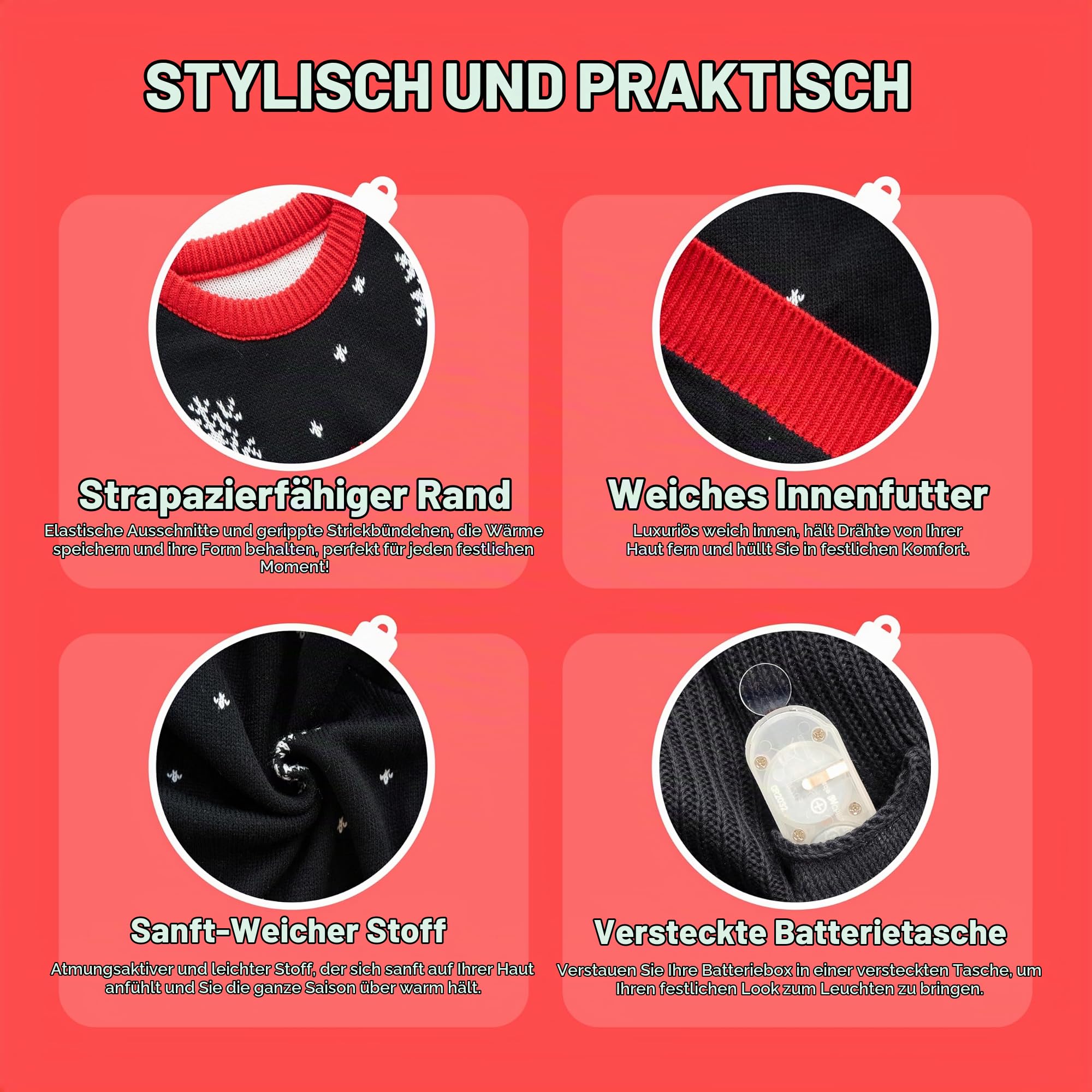Giggling Getup Hässlicher Weihnachtspullover, LED-Leucht-Weihnachtsbaum-Strickwaren, hässlicher Weihnachtspullover