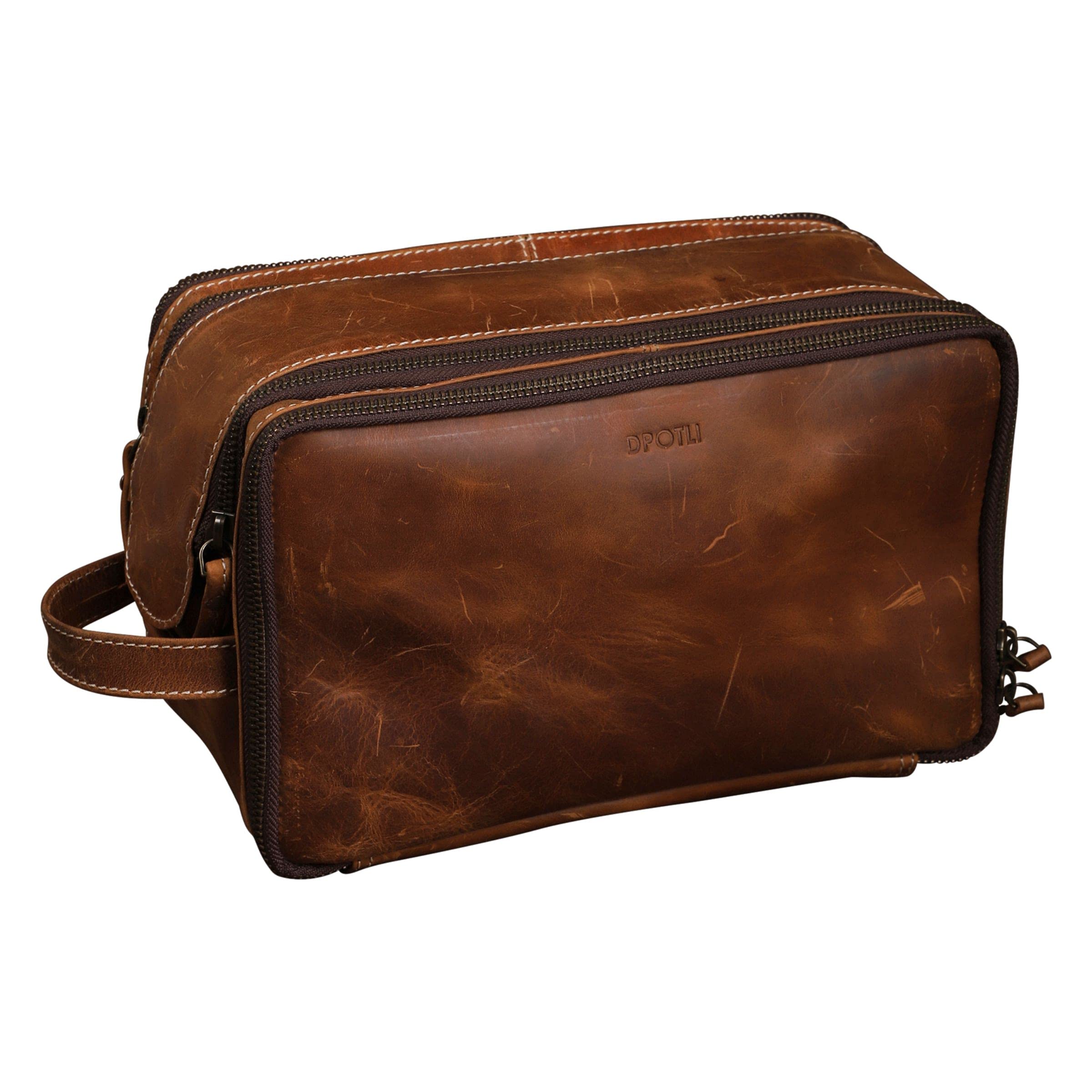 Dpotli Leather Shaving Kit Toiletry Kit for Men & Women Makeup Organizer Cosmetic Bag Dopp Kit