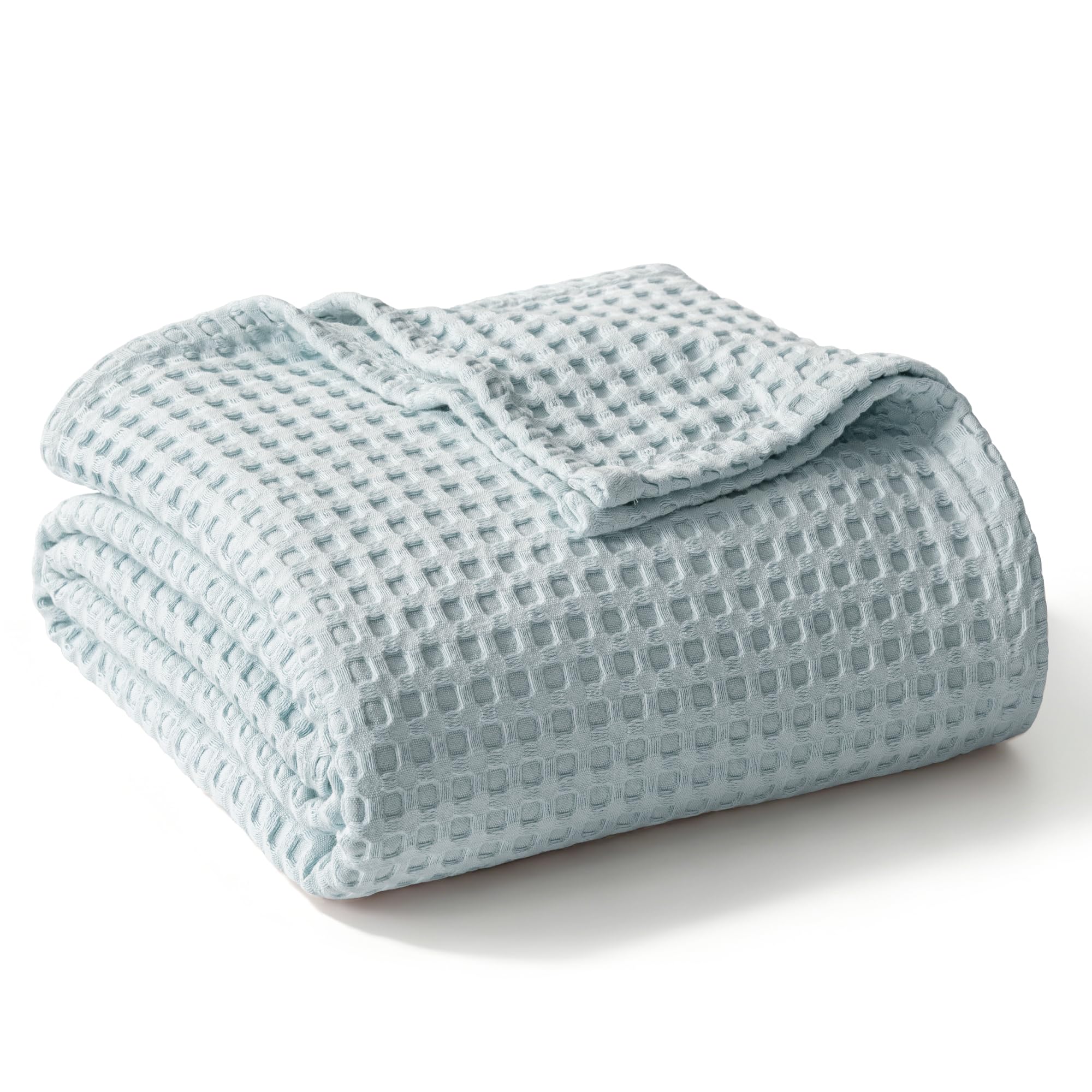 Exclusivo Mezcla Pre-Washed 100% Cotton Waffle Throw Blanket for Sofa, 330GSM Lightweight Breathable Summer Blankets, Soft and Cozy, Room Decor, Ice Blue, 130x150 CM