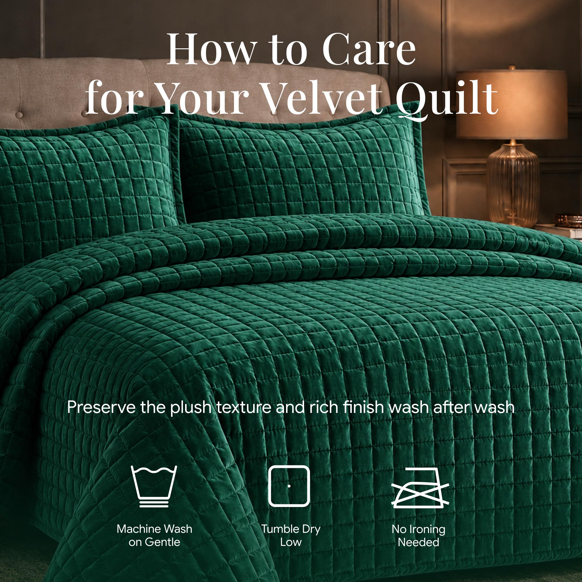 Tribeca Living FLORENCEQUIKISI Florence Velvet Oversized Solid Quilt Set, Verde Esmeralda, 2