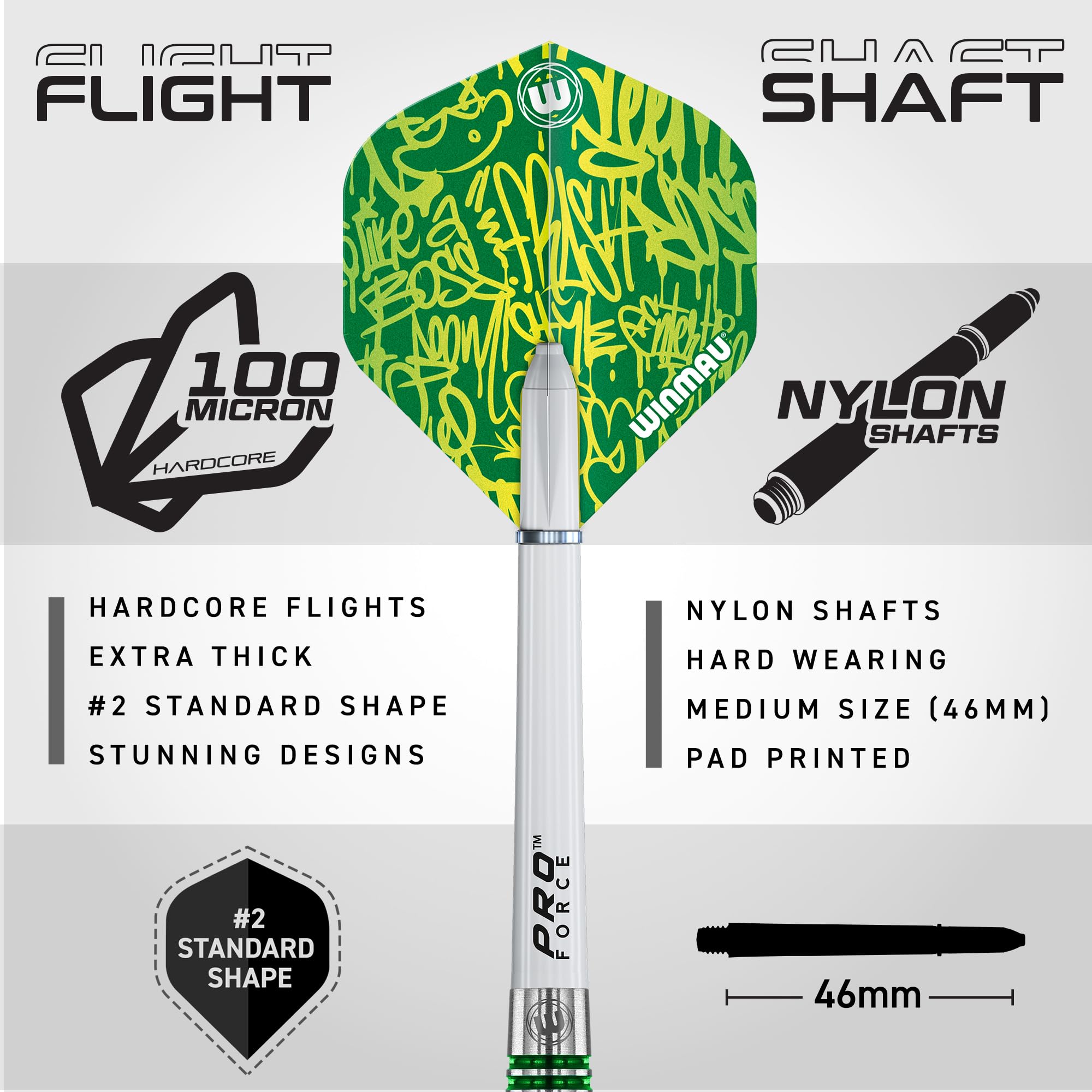 WINMAU Freccette Advance 500 Serie Verde 20g Barile / 22g Peso Totale Professionale Tungsteno Set di Freccette con Punta Morbida con voli e aste (steli)