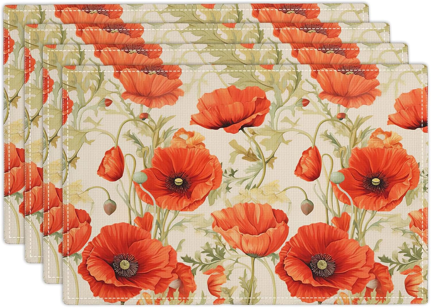 Botanical Flower Placemats Set of 4 Butterfly Plants Floral Botanic Plants Flower Leaves Placemats Rustic Floral Waterproof Washable Table Placemats for Dining Kitchen Decoration 4 PCS