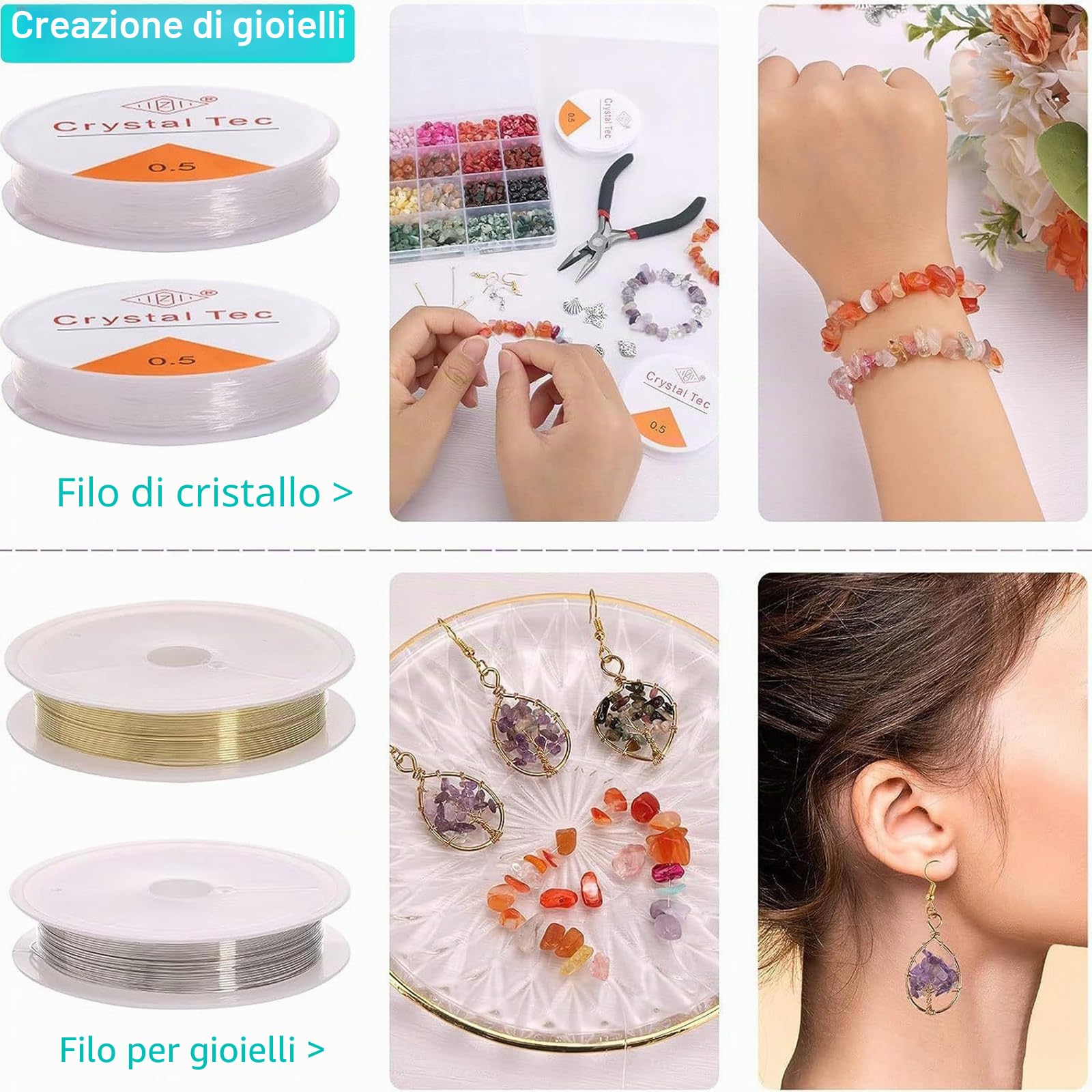Set per Creare Gioielli con 24 Colori 1073 Perline di Pietre Preziose di Forma Naturale con Foro, Perline di Pietra da 5-7 mm per Gioielli Fai da Te, Bracciali, Collane e Orecchini, Set di Perline di