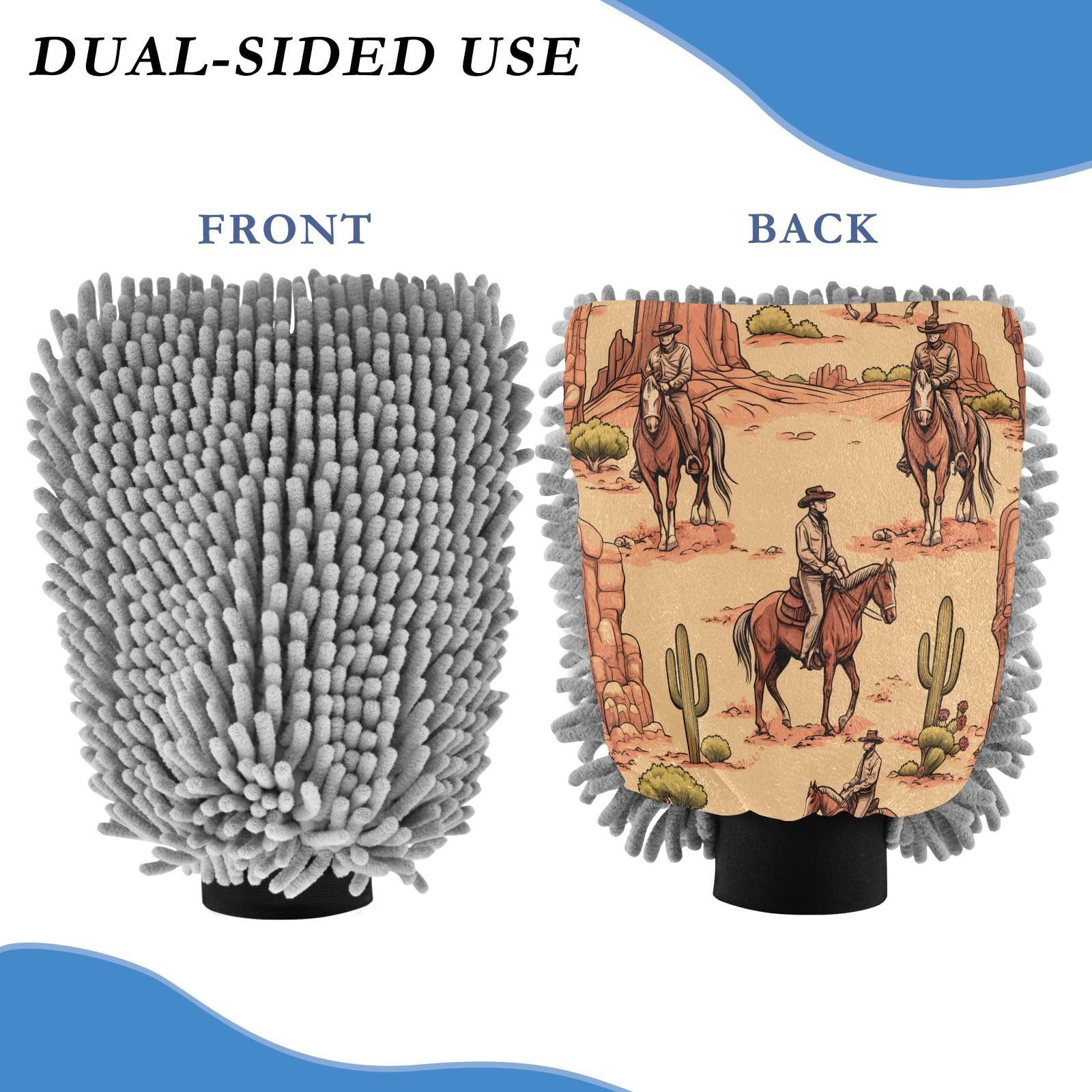 Hezely Cowboy Rides A Horse Across The Car Wash Mitt, 2PK Scratch Free Lint-Free for Car Washing and Detailing