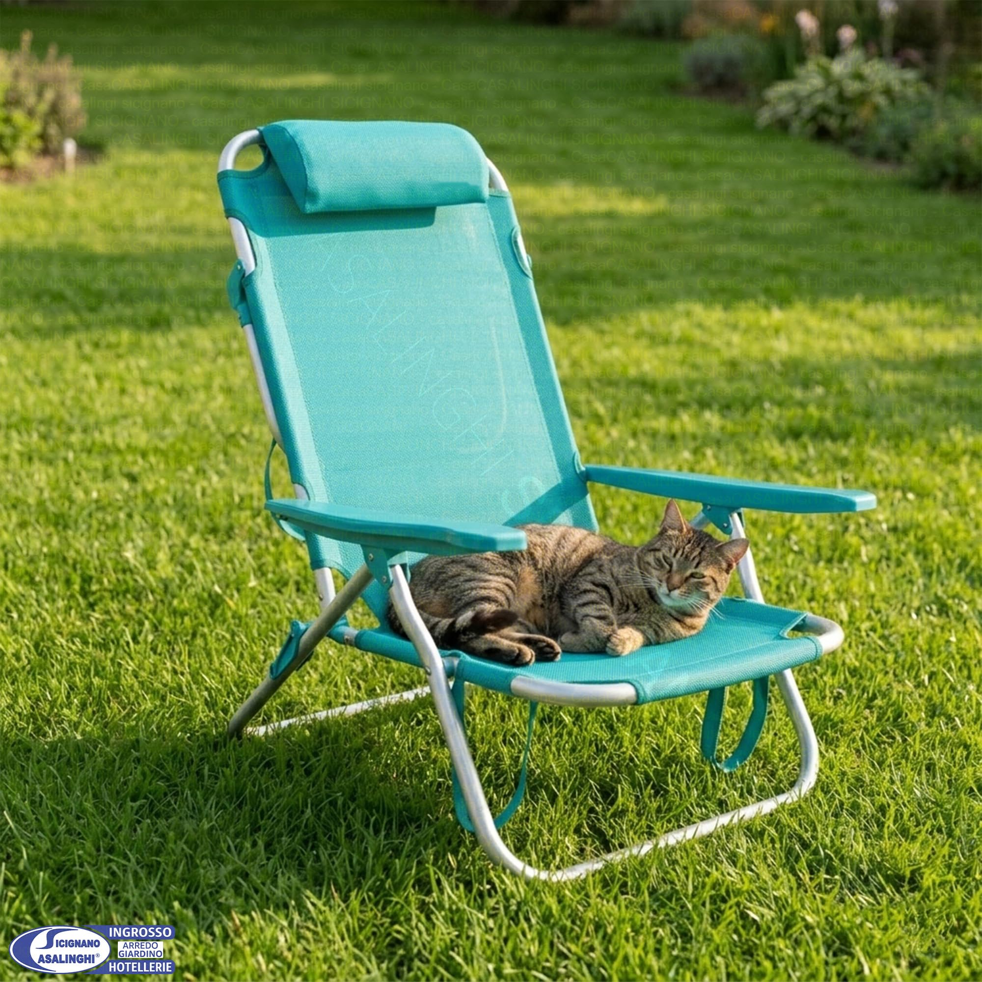 Sicignano Sdraio Pieghevole, Spiaggina in Alluminio e Texilene con Braccioli e Poggiatesta, 63 x 55 x 79-61 h cm, Portata 110 kg, per Mare Giardino Campeggio, Turchese