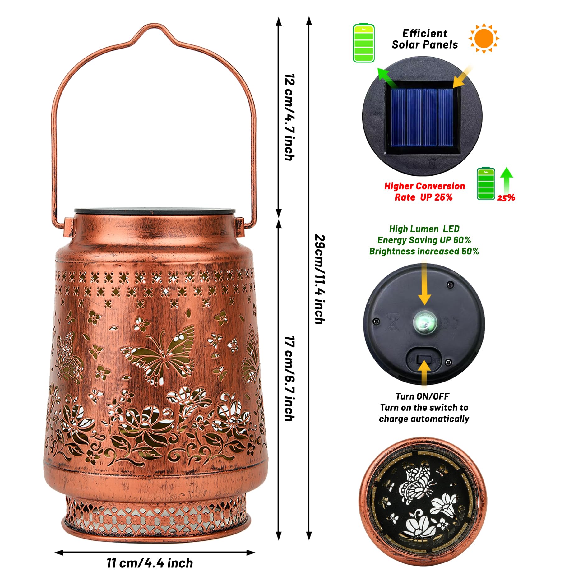 Faroles solares impermeables para exteriores, luces solares colgantes para exteriores, decoraciones de jardín de metal ahuecadas para patio, porche, paisaje, camino, camping, pasarela, regalos para