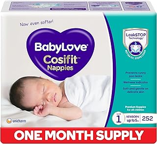BabyLove Cosifit Nappies Size 1 (Up to 5kg) | 1 Month Supply 252 Pieces (3 x 84 Pack)