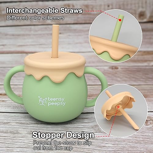 Miniatura 3 de Tarro de Miel Recipiente 3 en 1 Taza de Entrenamiento de Silicona de 8.5 onzas, Vaso Entrenador para Bebé con Popote y Taza de Snacks para 6 meses+