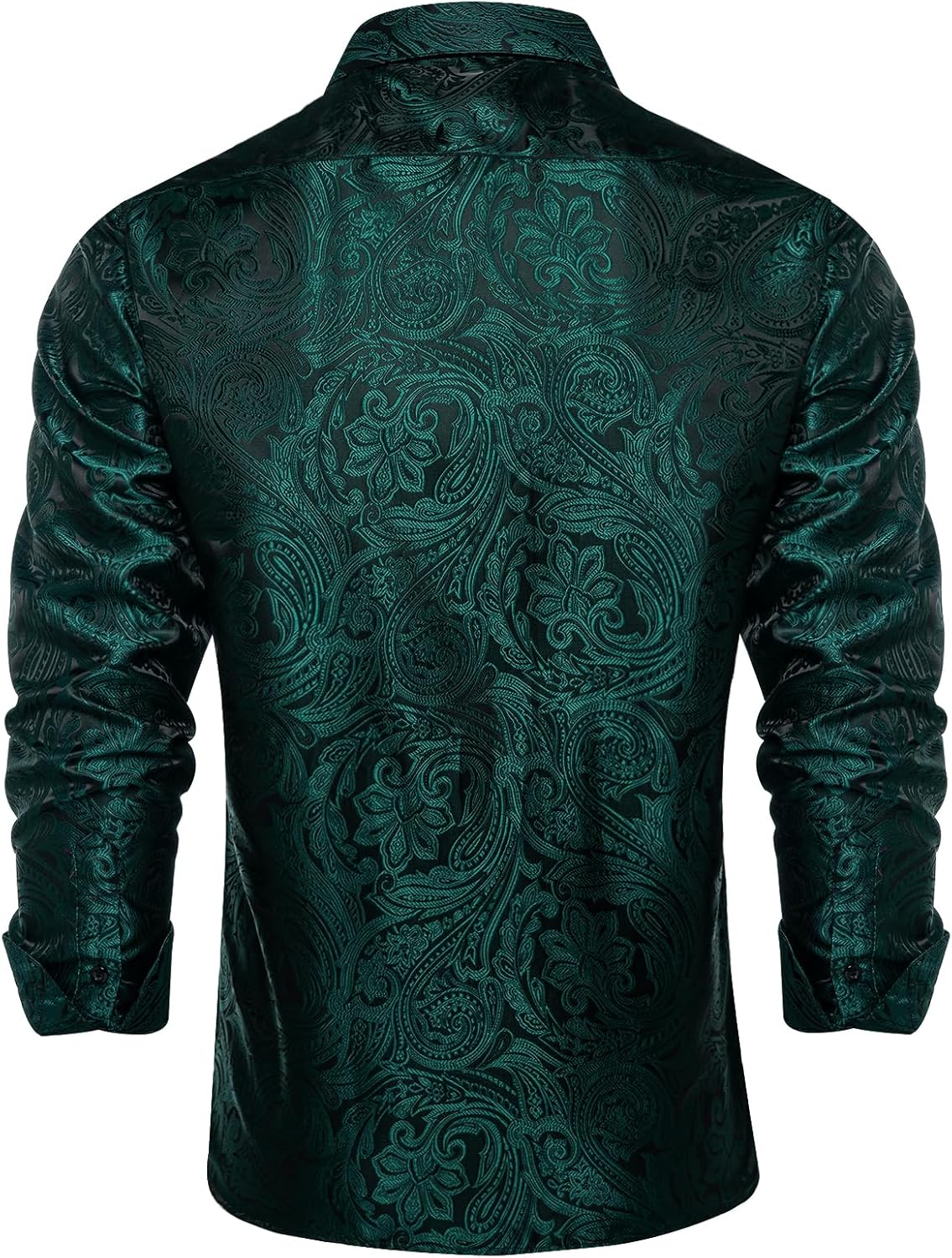 DiBanGu Men's Silk Paisley Dress Shirt Formal Long Sleeve Button-Down Casual Shirts for Wedding Party - Image 4
