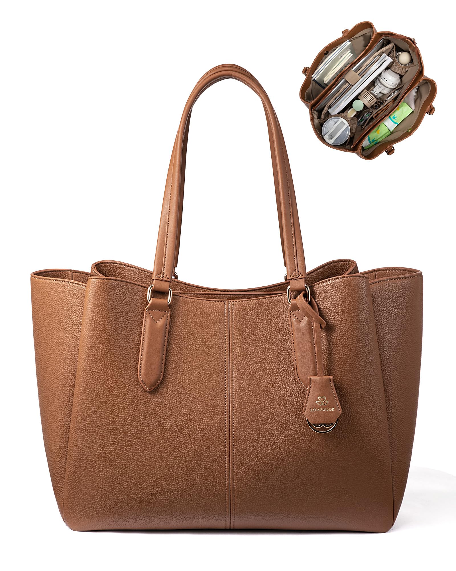 LOVEVOOK Laptop Tote Bag for Women 15.6 In Work Bags with Triple Compartments Large Faux Leather Computer Office Briefcase
