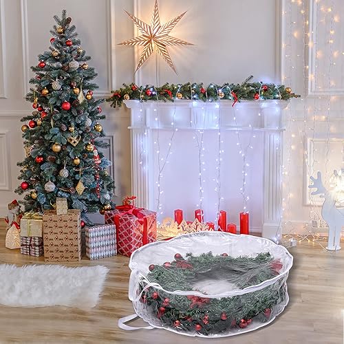 Miniatura 2 de NHRFUJ - Paquete de 2 bolsas de almacenamiento para coronas de Navidad, contenedor transparente de 30 pulgadas con doble cremallera y asa reforzada