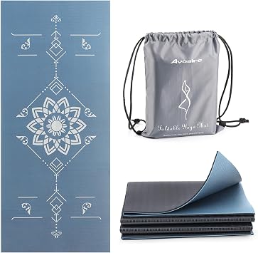 Avoalre Foldable Yoga Mat, Eco-Friendly PVC Travel Yoga Mat Packable, Double Sided Non-Slip Printed Yoga Mats with Bag for Home Workout Gym Exercise Fitness Pilates Stretching 72" x 32" x 0.24" Thick, Printed