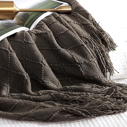 Miniatura 8 de Walensee - Manta para sofá, manta tejida 100% acrílica, manta decorativa ligera con borlas para silla, cama, sofá, viaje, apta para todas las