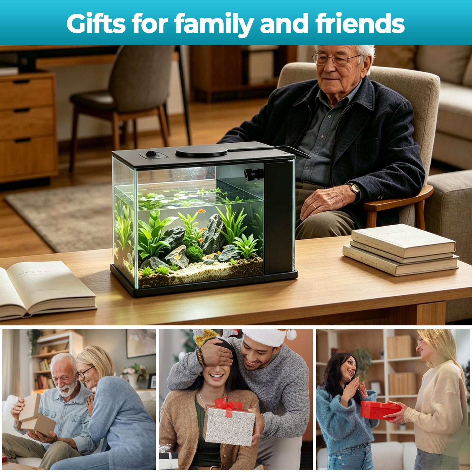 Betta Fish Tank, pequeño acuario de plástico con cubierta y luz LED, kit de inicio de acuario con sistema de filtro, mini pecera de escritorio para camarones Betta