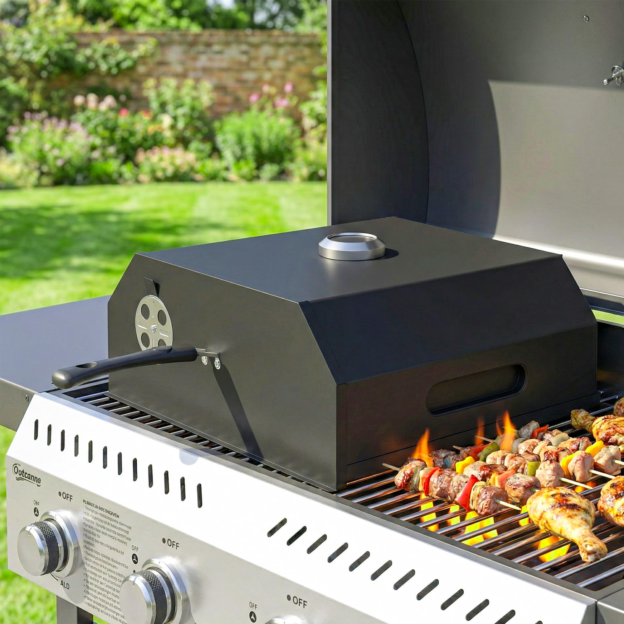 Outsunny Four à Pizza pour Barbecue Extérieur avec Pierre en Cordiérite et Thermomètre, 53 x 40 x 18,5 cm, Noir