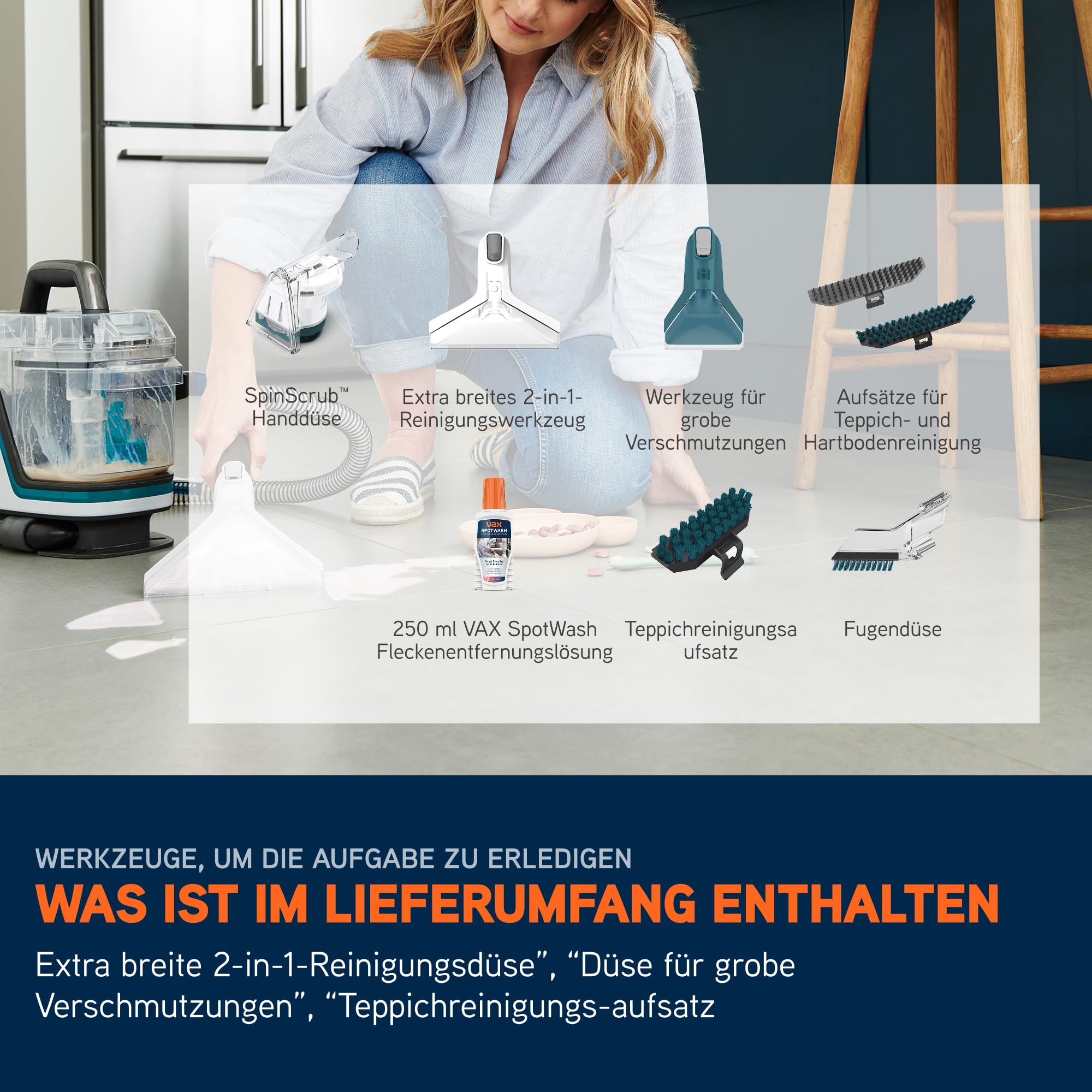 Vax SpotWash Home Haustier-Design Fleckenentferner für Teppiche und Polstermöbel mit SpinScrub-Technologie, kraftvolle Tierpflege, schnelltrocknend und tiefenwirksam