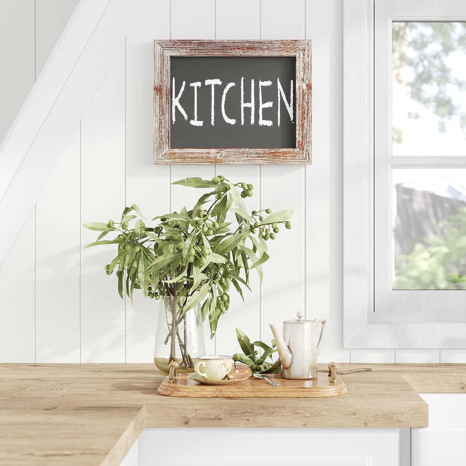 Barnyard Designs Rustic Distressed Brown Magnetic Framed Chalkboard Sign, Vintage Farmhouse Wall Hanging Display Board, Use with Liquid or Traditional Chalk, for Menu, Kitchen, or Wedding, 11” x 14”